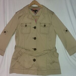 Y2k Tommy Hilfiger Womens Sz M Belted Safari Utility Jacket Coat Preppy 2008